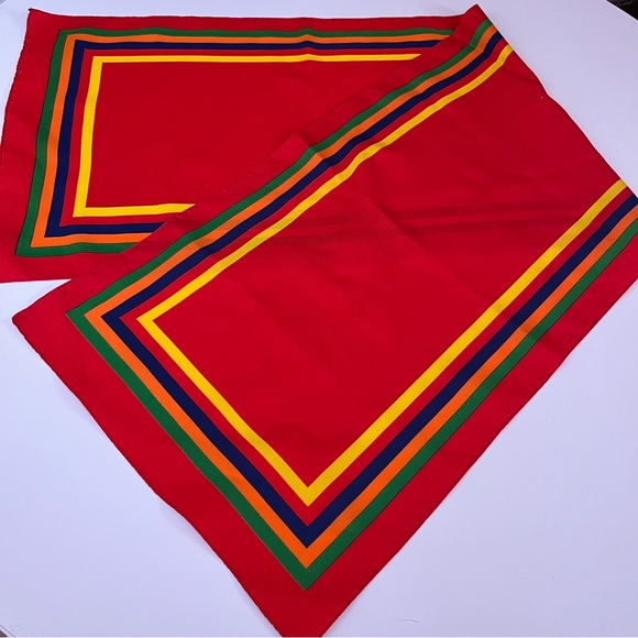 Vintage 70 80 Red MOD Rainbow Preppy Stripe Rectangle Bow Neck Scarf - Picture 6 of 17